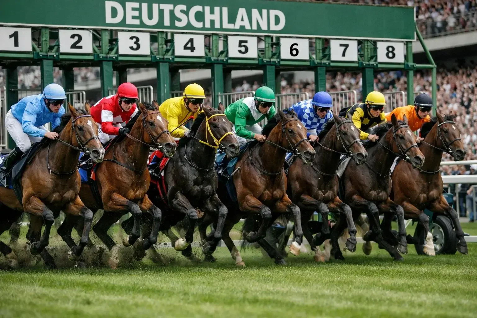 Das Deutsche Derby - Pferde beim Start des Hauptrennens