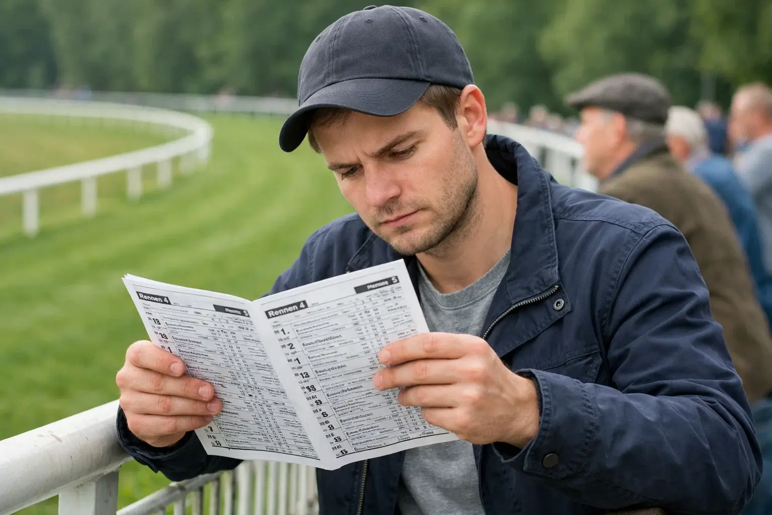 Anfänger studiert Rennprogramm vor dem ersten Wetteinsatz