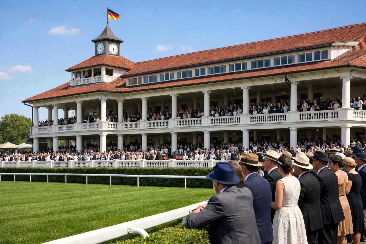 Elegante Tribüne einer deutschen Galopprennbahn