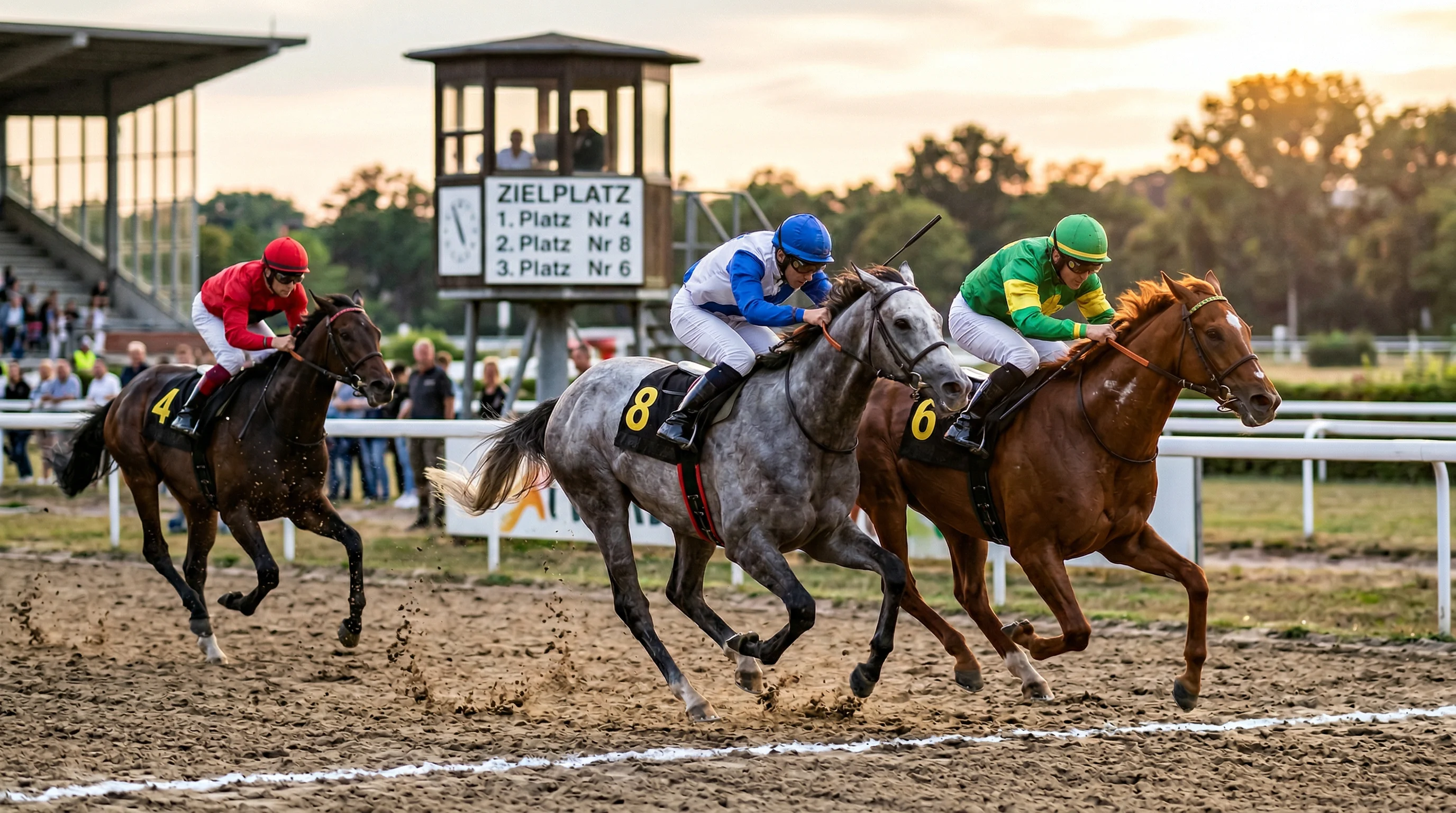 Rennpferde im Finish – Kampf um den zweiten und dritten Platz