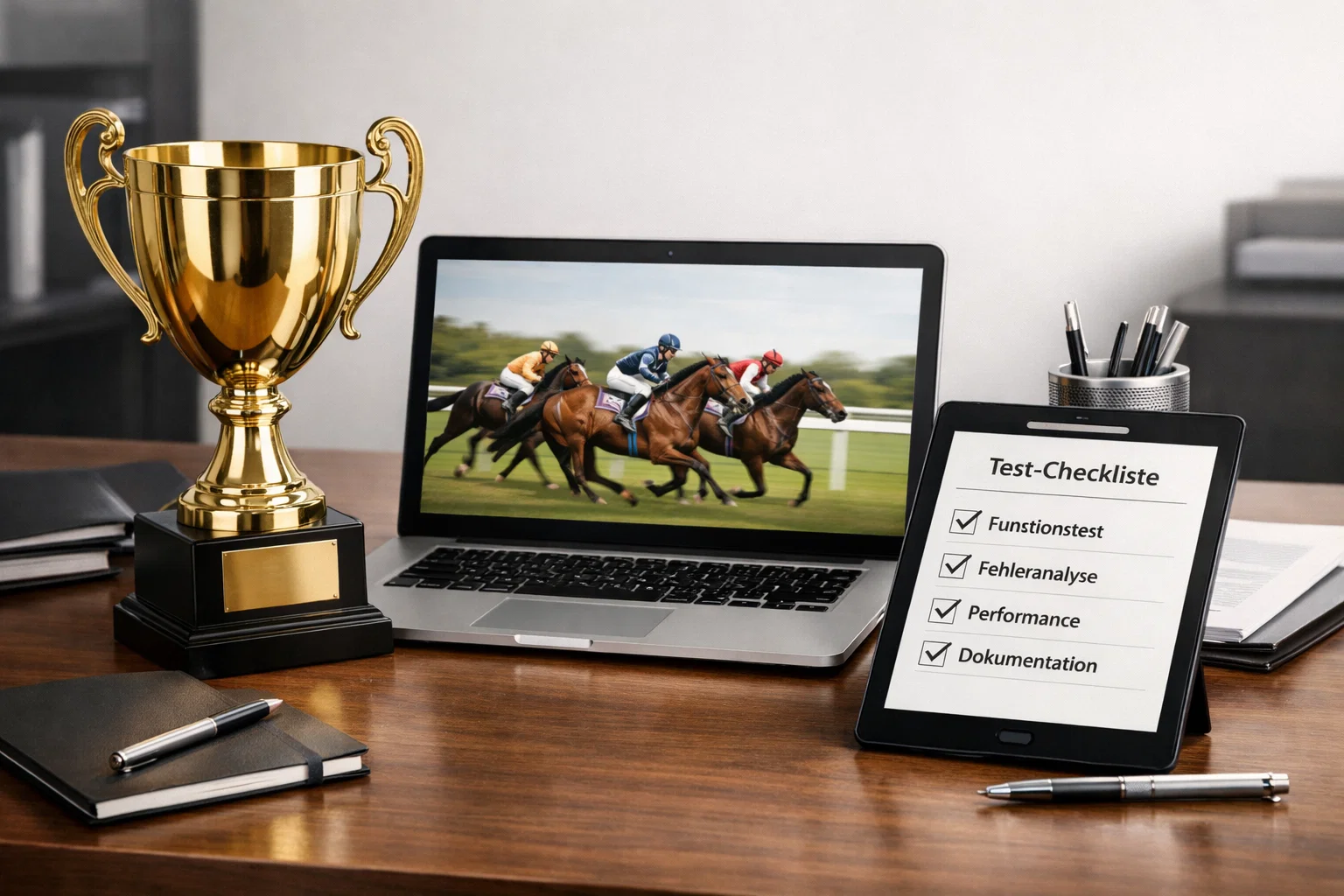 Testsieger-Pokal symbolisch für den besten Pferdewetten Anbieter